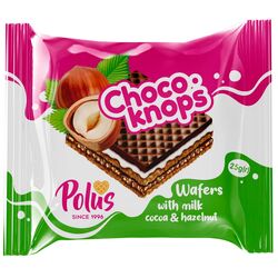 Вафлі POLUS Choco-Knops з молочною начинкою, праліне, фундуком 25 г
