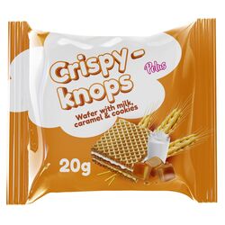 Вафлі POLUS Crispy-Knops з молочною начинкою, карамеллю, арахісом 20 г