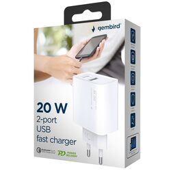 Адаптер зарядний мережевий Gembird TA-UC-PDQC20-01-W USB-А+Type-C білий