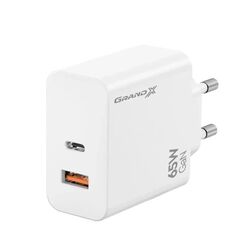 Адаптер зарядний мережевий Grand-X CH-960W USB-А+Type-C білий