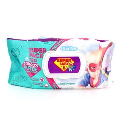Серветки вологі SUPER BABY ромашка та алоє з клапаном 120 шт.