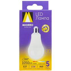 Лампа LED MIORRO A60 11Вт E27 яскраве світло 4000К