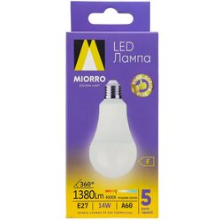 Лампа LED MIORRO A60 14Вт E27 яскраве світло 4000К