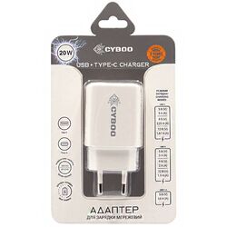 Адаптер для зарядки мережевий Cyboo USB+Type-C 20 Вт