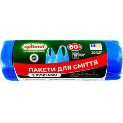 Пакети для сміття Optimal з ручками сині 60 л 20 шт/рул
