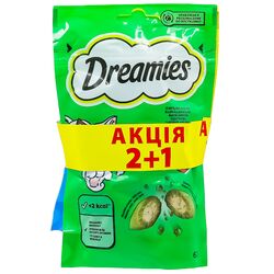 Ласощі для котів DREAMIES Сир, лосось + котяча м'ята 60 г х 3 шт/уп.