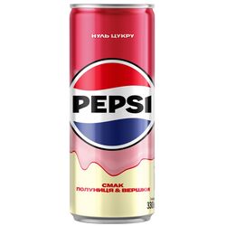 Напій безалкогольний сильногазований безкалорійний PEPSI Strawberry Cream ж/б 0,33 л