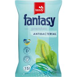 Серветки вологі Fantasy Premium Antibacterial Подорожник, Д-пантенол 15 шт/уп.