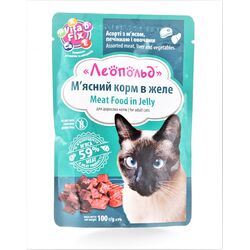 Корм для котів Леопольд М'ясо, печінка з овочами пауч 100 г