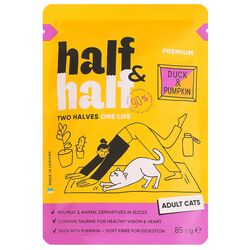 Корм для котів Half&Half з качкою та гарбузом в соусі, пауч 85 г