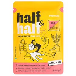 Корм для котів Half&Half з яловичиною та морквою в желе, пауч 85 г