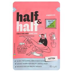 Корм для кошенят Half&Half з білою рибою та горохом в желе, пауч 85 г