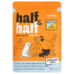 Корм для стерилізованих котів Half&Half з білою рибою та морквою в соусі, пауч 85 г