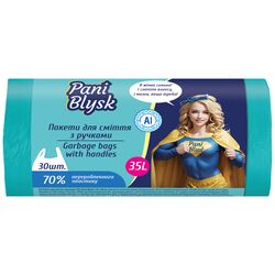 Пакети для сміття Pani Blysk з ручками бірюзові 35 л 30 шт/рул