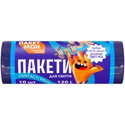 Пакети для сміття ПАКЕТ МОН смугасті фіолетово-сині 120 л 10 шт/рул
