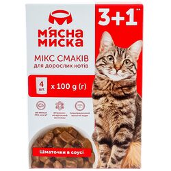 Набір корму для котів М'ясна Миска паучі 100 г х 3+1 шт/уп
