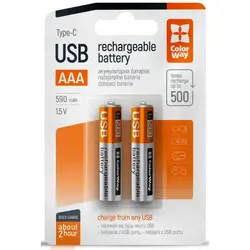 Набір акумуляторів ColorWay USB AAА 590 мА·год 2 шт/уп