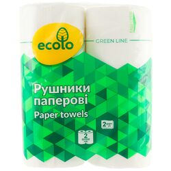 Набір рушників білих паперових Ecolo двошарових 2 рул/уп.