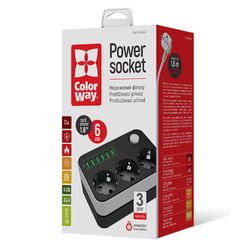 Фільтр-подовжувач мережевий ColorWay 3 розетки + 6 USB чорний 1.8 м