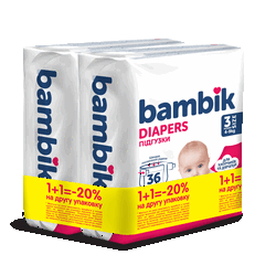 Набір підгузків дитячі Bambik Midi 3 4-9 кг 2х36 шт/пач
