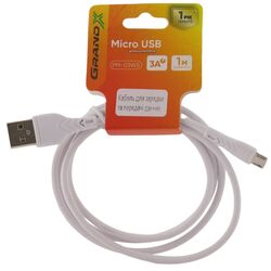 Кабель USB-MicroUSB Grand-X PM-03WS білий