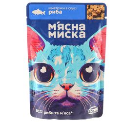 Корм для котів М'ясна Миска шматочки з рибою в соусі пауч 100 г