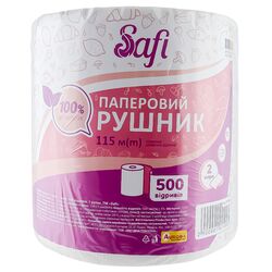 Рушник паперовий Safi білий 2 шари 500 відривів 1 рулон