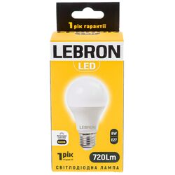 Лампа LED LEBRON А60 8Вт Е27 4100К 220В
