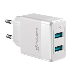 Адаптер для зарядки мережевий Grand-X CH-50W 2 USB білий