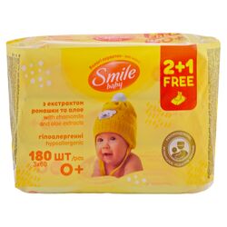 Набір серветок вологих дитячих Smilе Ромашка, алое 3х60 шт/уп