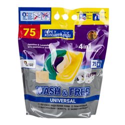 Капсули для прання WASH&FREE 4в1 Жасмін, лаванда з марсельським милом 75 шт/уп.