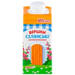 Вершки ультрапастеризовані Селянські 10% 200 г