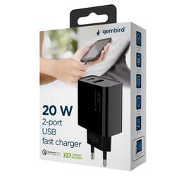 Адаптер для зарядки мережевий Gembird TA-UC-PDQC20-01-BK чорний