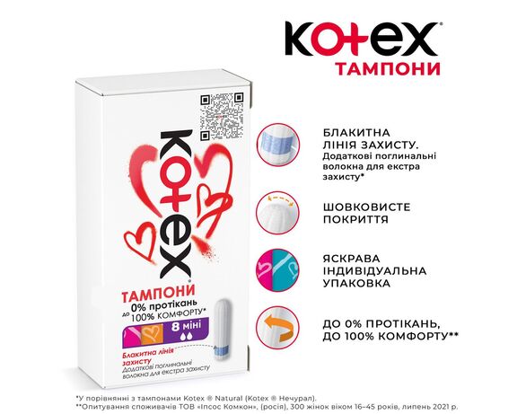 Тампони Kotex Міні 8 шт/уп Аврора картинка 2 відгуки