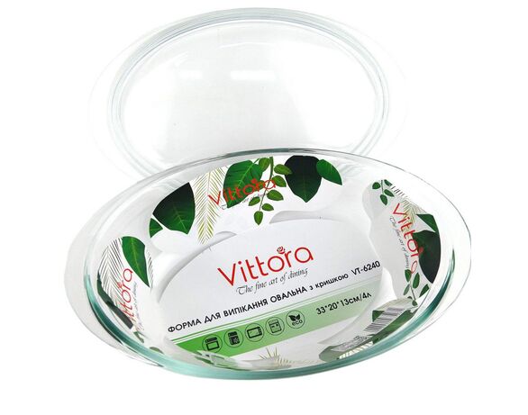 Форма для випікання скляна овальна з кришкою Vittora 33х20 см 4 л Аврора картинка 2 відгуки