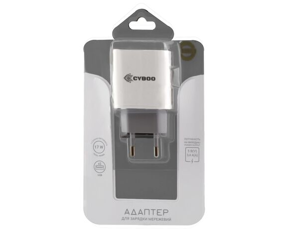Адаптер для зарядки мережевий Cyboo 2USB білий Аврора картинка 2 купити
