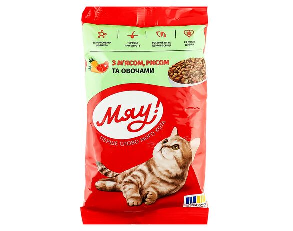 Корм для дорослих котів сухий Мяу з м'ясом, рисом, овочами 100 г в інтернет-магазині Аврора