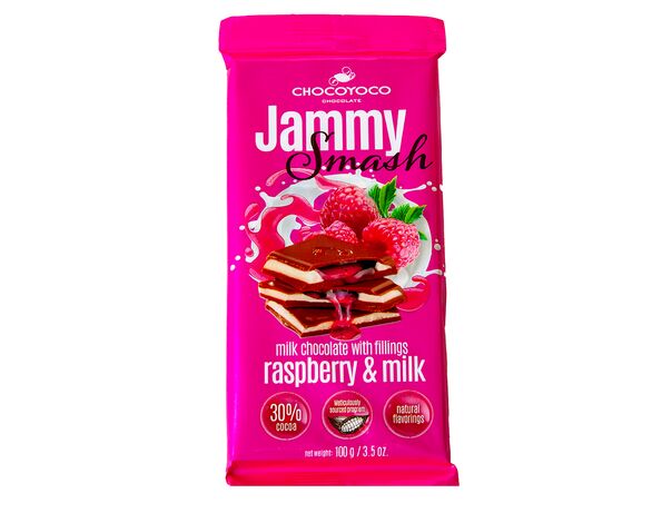 Шоколад молочний Chocoyoco Jammy Smash малиново-молочною начинкою 100 г Аврора відгуки