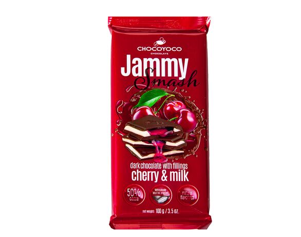 Шоколад молочний Chocoyoco Jammy Smash з вишнево-молочною начинкою 100 г Аврора ціна