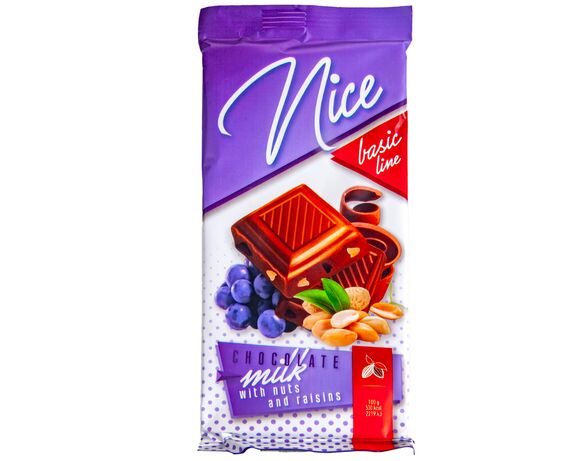 Шоколад молочний Nice з арахісом, родзинками 80 г в інтернет-магазині Аврора