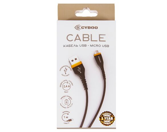 Кабель USB-microUSB Cyboo силіконовий, покритий чорний картинка 2 в Аврорі