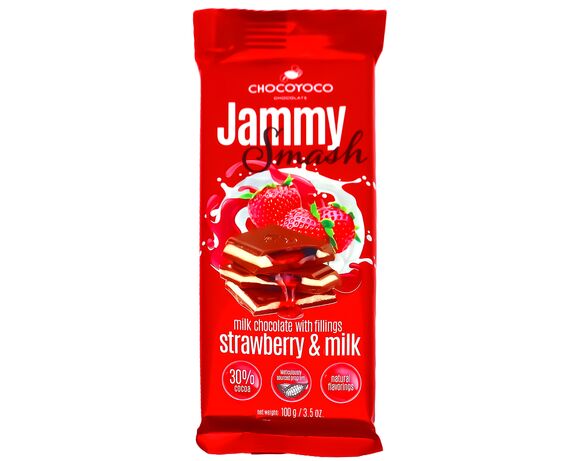 Шоколад молочний Chocoyoco Jammy Smash з полунично-молочною начинкою 100 г Аврора фото