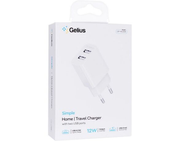 Адаптер для зарядки мережевий Gelius Simple GP-HC059 2 USB білий картинка 4 в інтернет-магазині Аврора