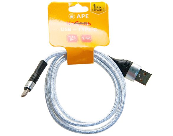 Кабель USB-Type-C APE з текстильним покриттям в інтернет-магазині Аврора