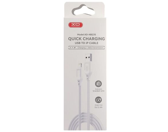 Кабель USB-Lightning XO NB235 Zebra Series Braided білий 1м Аврора фото