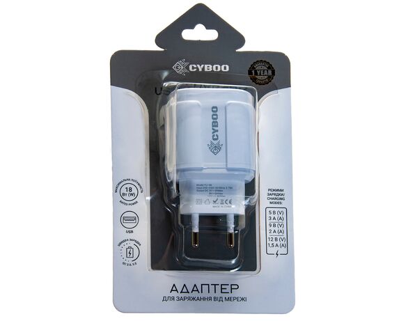 Адаптер зарядний мережевий Cyboo USB білий Аврора ціна