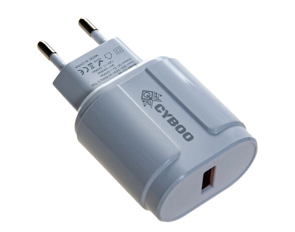 Адаптер зарядний мережевий Cyboo USB білий Аврора картинка 3 дешево