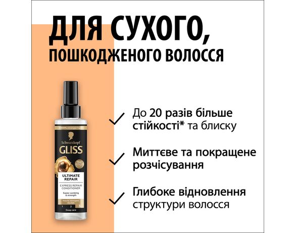 Кондиціонер-експрес для волосся GLISS Ultimate Repair 200 мл картинка 5 в Аврорі