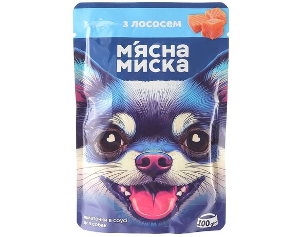 Корм для собак М'ясна Миска шматочки в соусі з лососем пауч 100 г Аврора фото