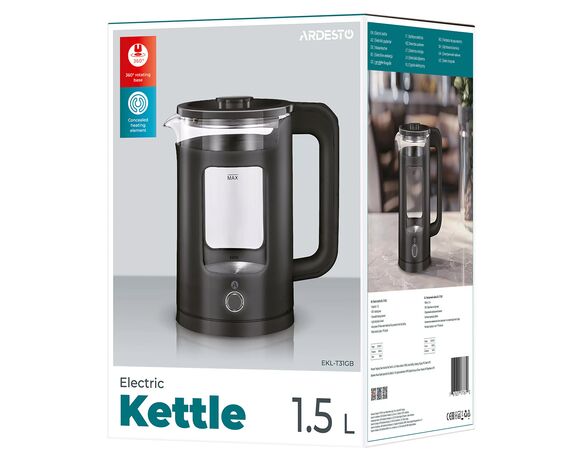 Чайник електричний скляний ARDESTO EKL-T31GB чорний 1,5 л 1350 Вт картинка 7 в Аврорі
